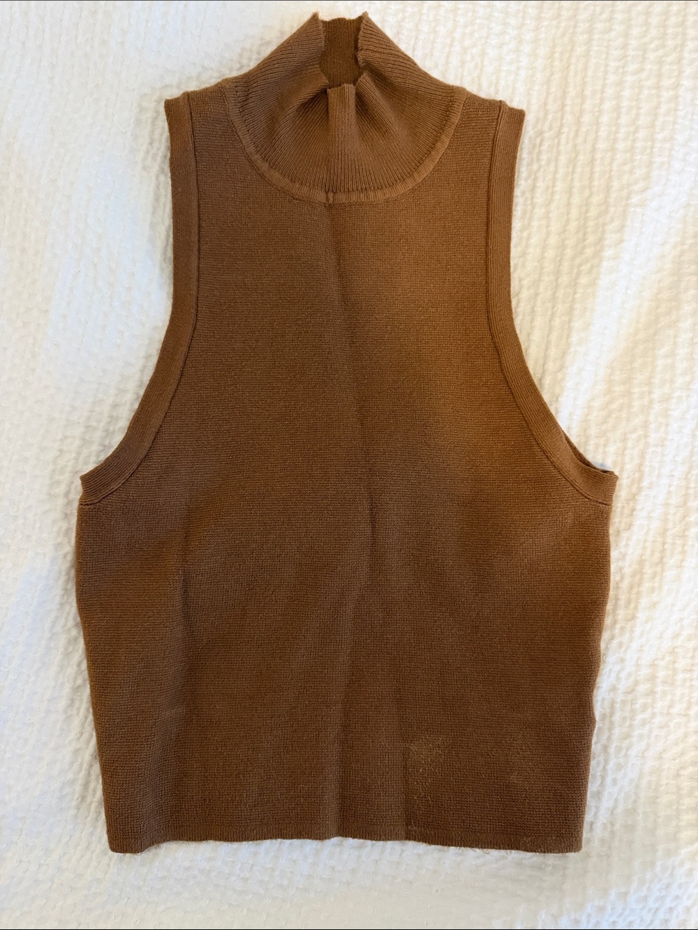 Sleeveless Mock Neck Knit Tank in Brown